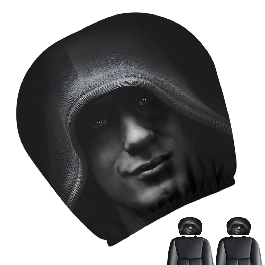 Head Rest Cover for Car Dark Style Car Interior Headrest Cover with Mysterious Figure Pattern for Automotive Vehicle SUV Sedan Qme