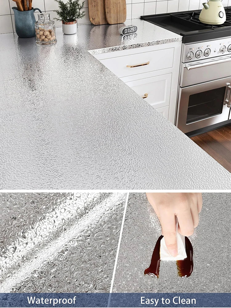 Vinyl Self-adhesive Wallpaper Contact Paper Waterpoof Peel Stick Wall Qme silvery oil proof 1 40cmx3m(15inx118in)