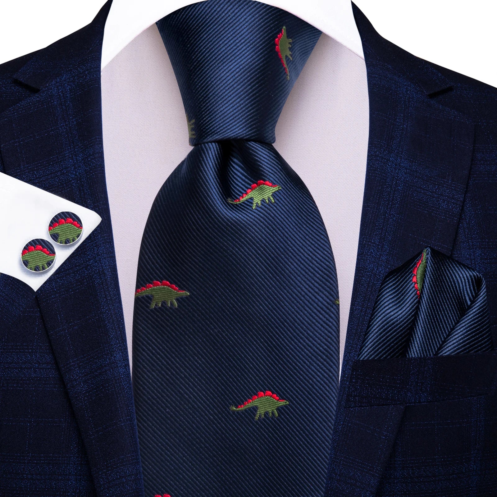 Hi-tie Navy Blue Fashion Mens Elegant Tie Handkerchief Cufflinks Qme HT-N-0010