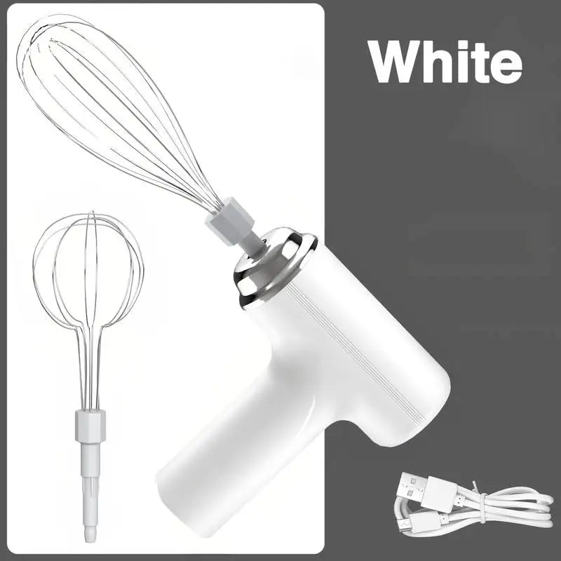 Electric Egg Beater Coffee Frother Milk Whisk MINI Food Blender Egg White Whipped USB Rechargeable Three Speeds Whisk Tools Qme white