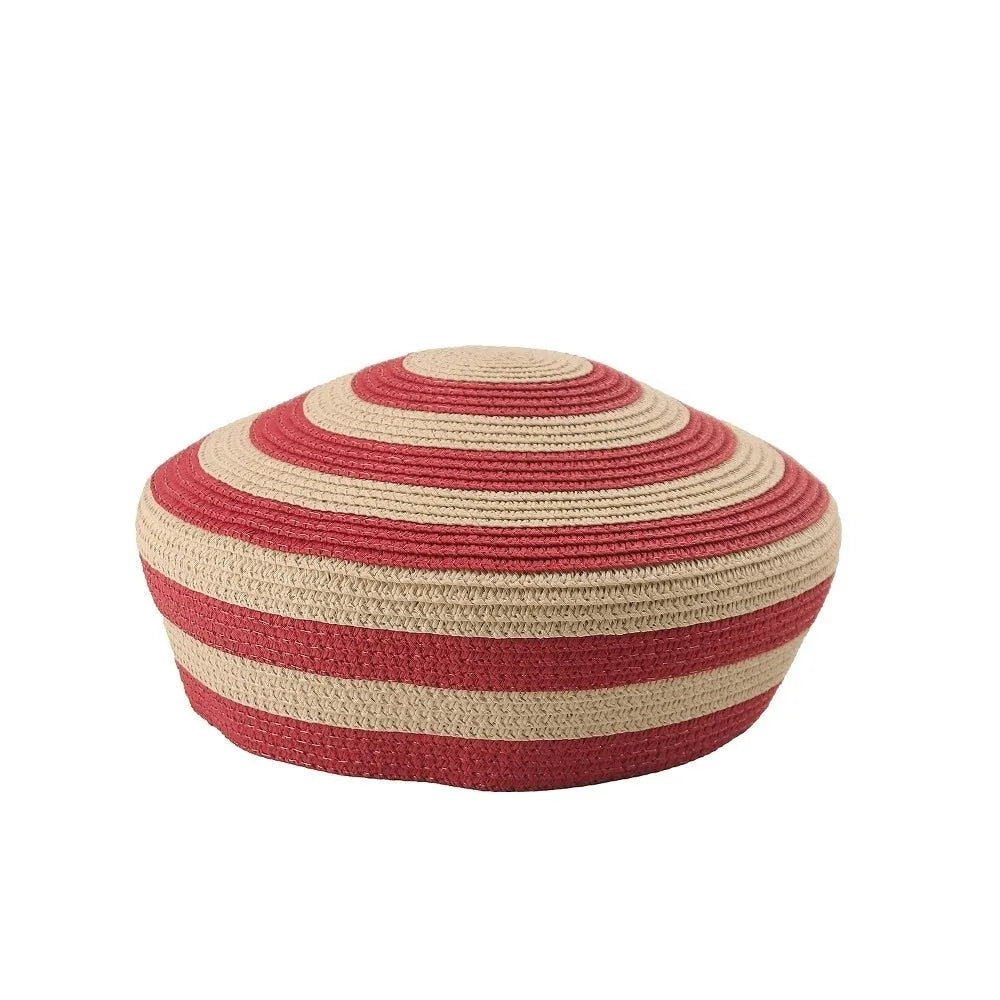 Beach Cap Striped Pattern Straw Top Hat Paper Straw Color Block Dome Cap Wide Brim Lightweight Sun Hat Elegant Ladies Qme Red