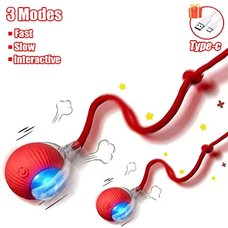 New interactive cat ball toy with automatic rolling ball simulation tail rechargeable intelligent pet electric toy Qme 2pcs-Red