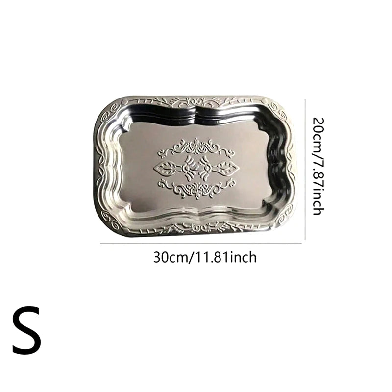 Stainless Steel Rectangular Tray Embossed Design Kitchen Living Room Qme S