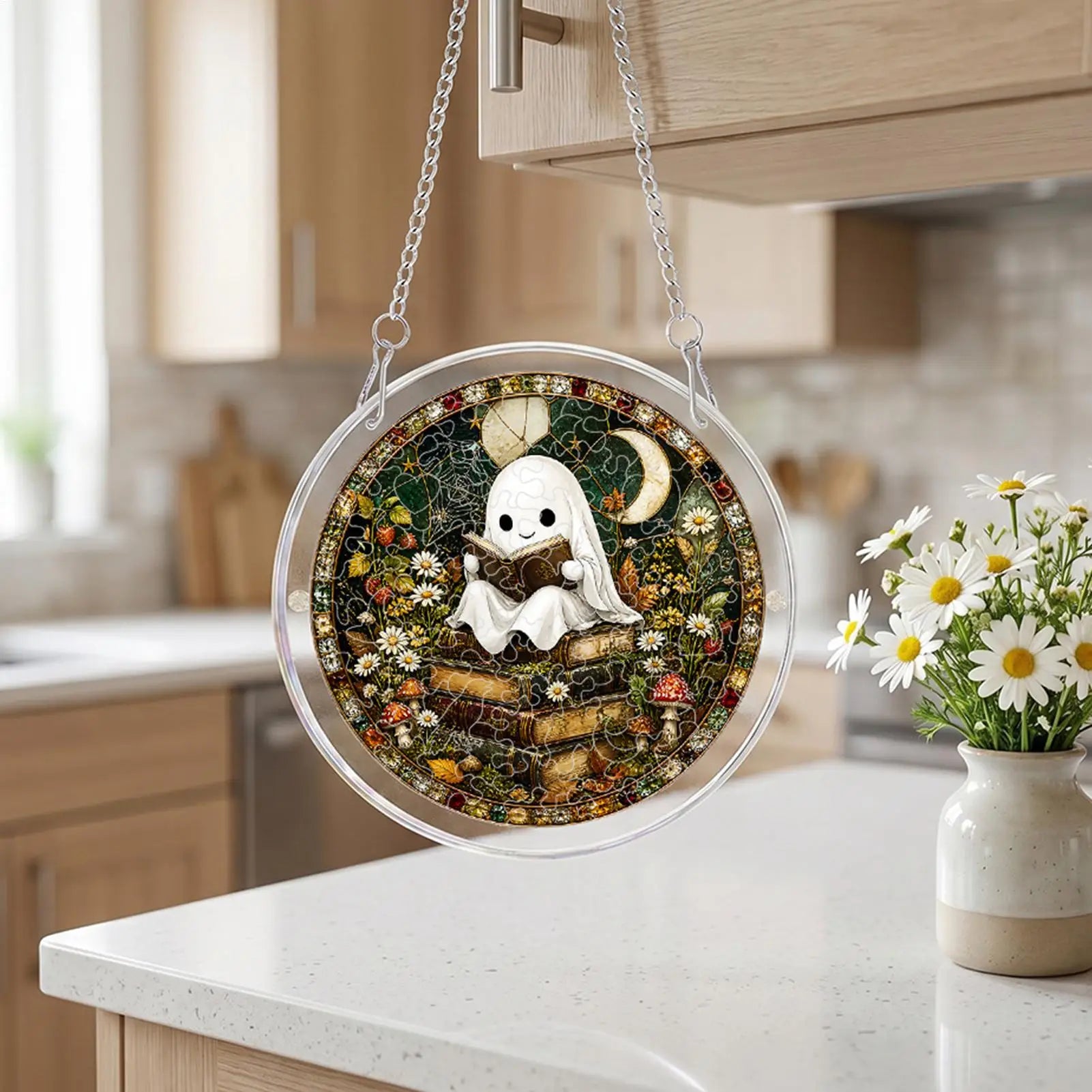 Puzzle Sun Catcher Kit Halloween 2D Ghost Home Decor Hangable Window Decor For Women Men Craft Lovers Homeowners Home Apartment Qme