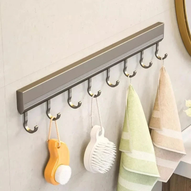 Kitchen Storage Rack Aluminum Alloy Hook Rack Wall Mounted Kitchen Utensil Storage Rack Bathroom Robe Towel Hanger Qme
