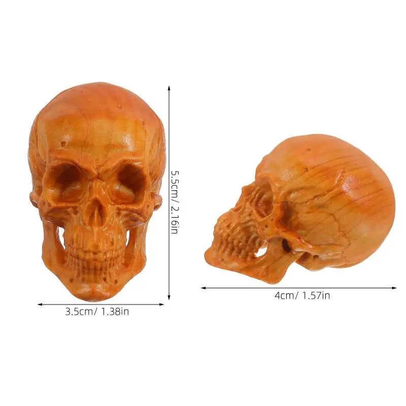 Car Bar Decoration Natural Cypress Engrave Skull Decor Small Statue Qme