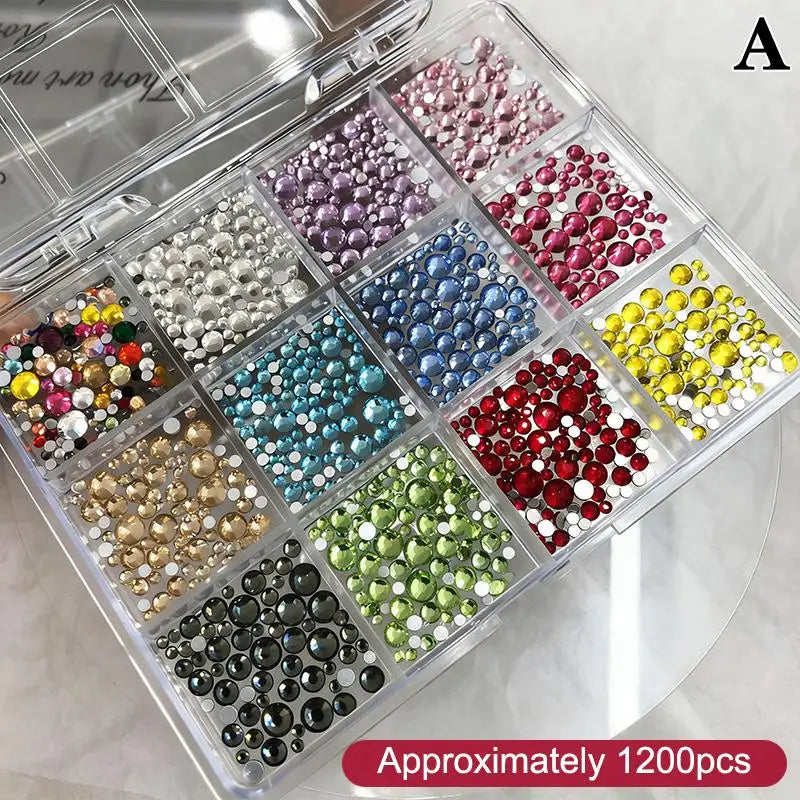 12 Grid Nail Flat Back Beads Box Art Design Home Decoration Qme Multicolor A