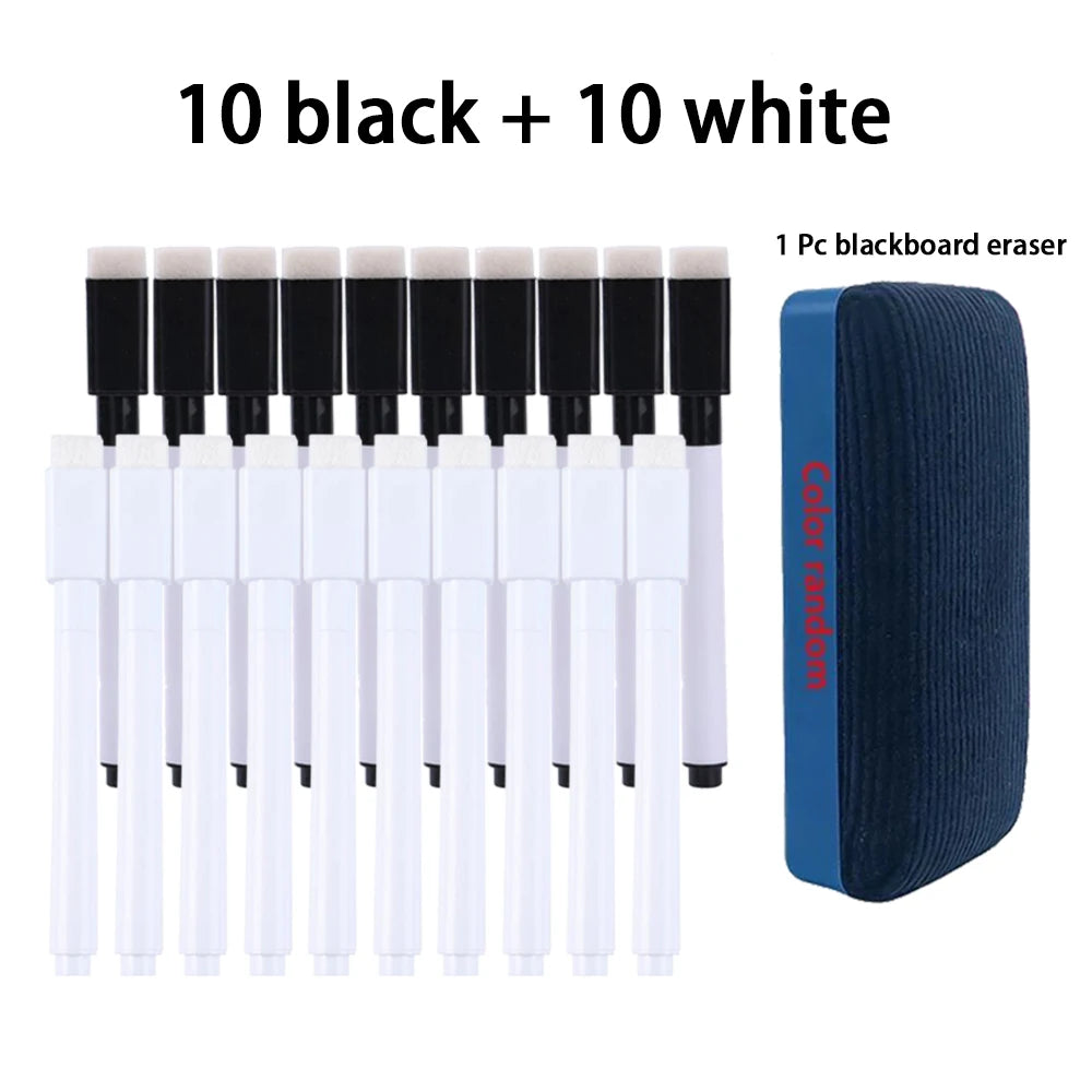 Magnetic Black/White Dry Erase Markers with Eraser Cap White Board Dry erase Markers Classroom Dry Wipe Pens for Office School Qme 20 Pcs mix 1 Eraser