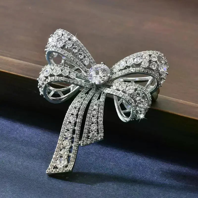 Fashion Luxurious Rhinestone Bow-knot Brooches For Women Clothing Coat Accessries Gifts Qme