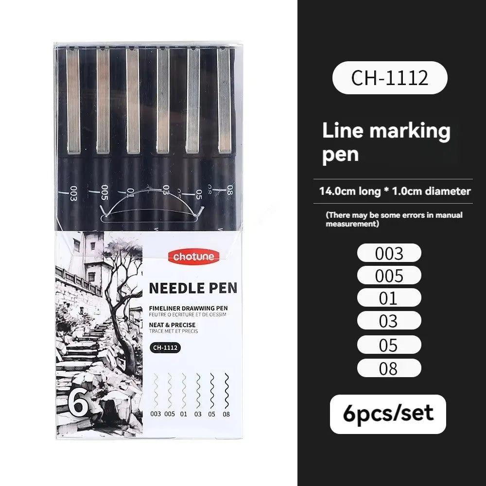 Black Micro Fine Pens,15 Sizes,Waterproof Archival Ink,Fine Tip Manga Markers for Artist Anime Sketch Technical Qme 6 Pcs Set