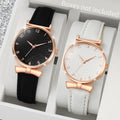 2PCS Fashion Women's Watches Casual Leather Band Analog Quartz Watch（Without Box） Qme 2PCS Set Without Box