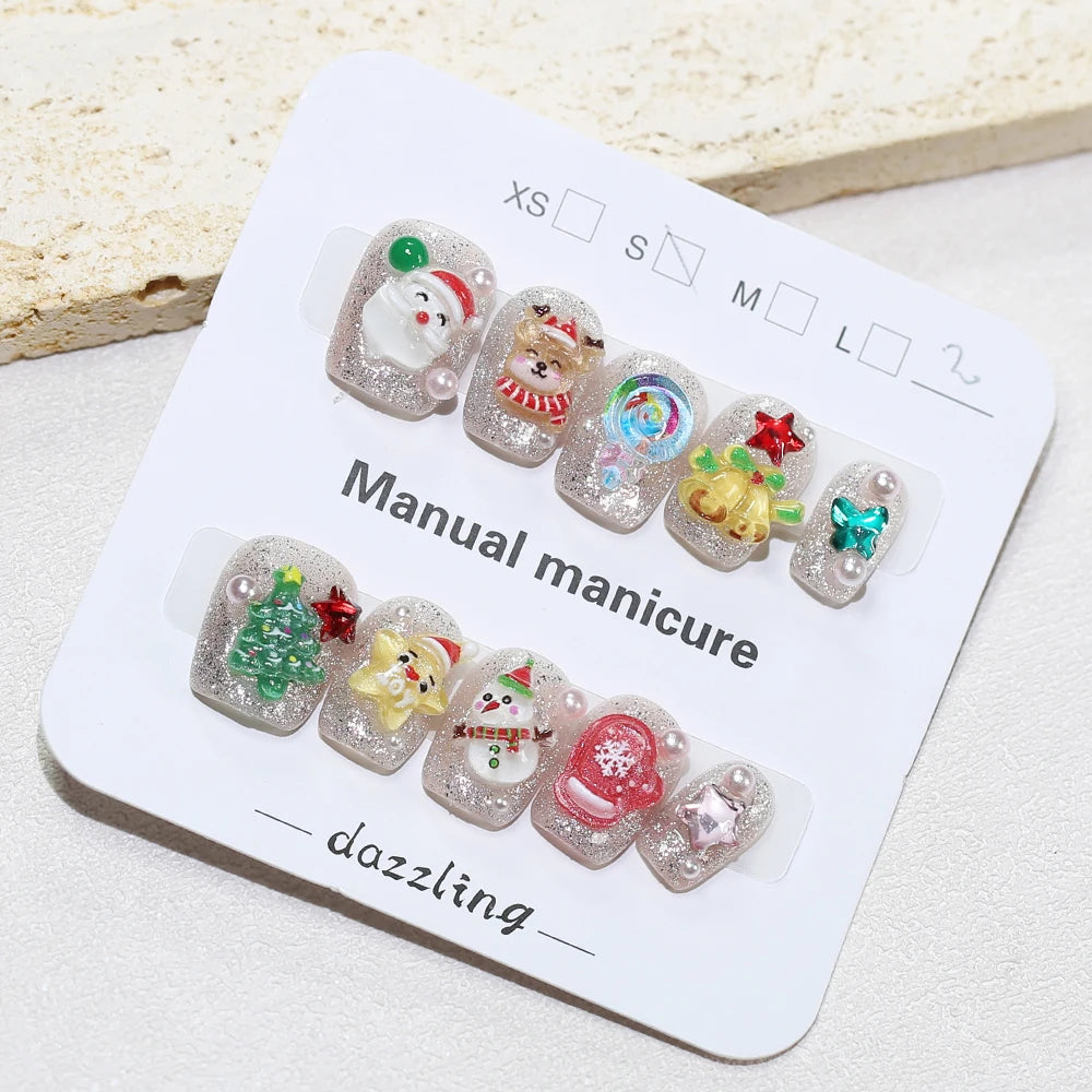 Cute Christmas Snowflake Deer Handmade Press Nails Cat Eye Short Qme GJ-CDJ-ZB58-S