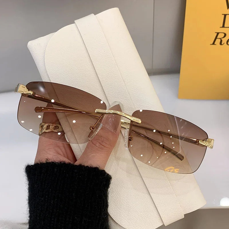New Rectangle Vintage Rimless Square Sunglasses Classic Casual Sun Glasses UV400 Cut Edge Frameless Sunglasses Qme JB