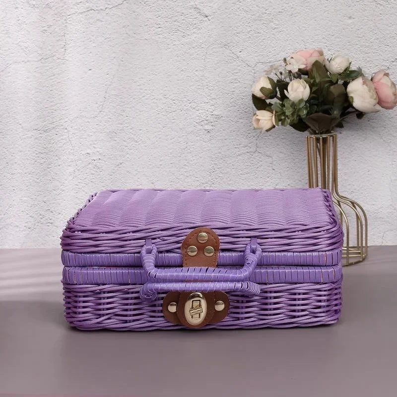 Rattan-like Finishing Box Woven Rattan Basket Retro Storage Qme Purple