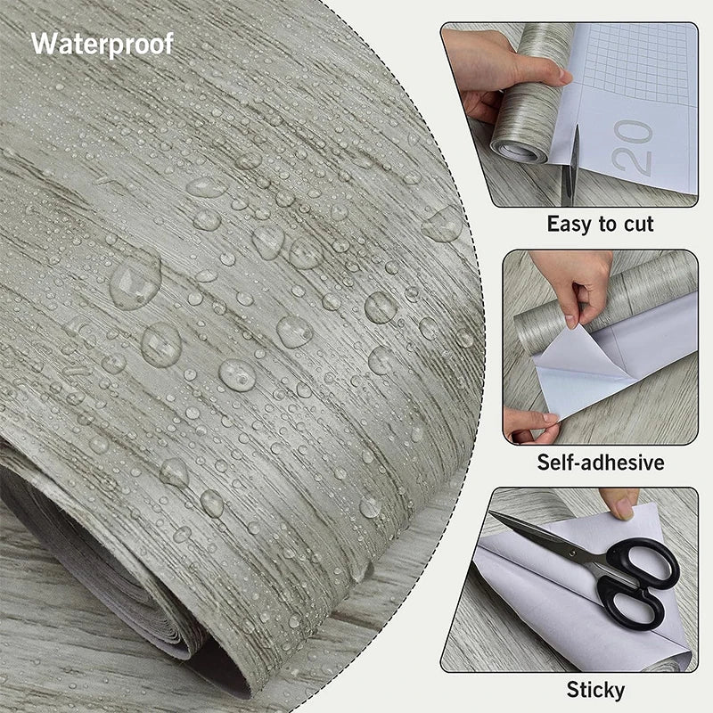Wood Contact Paper Wallpaper Peel Stick Light Grain Stickers Cabinets Qme