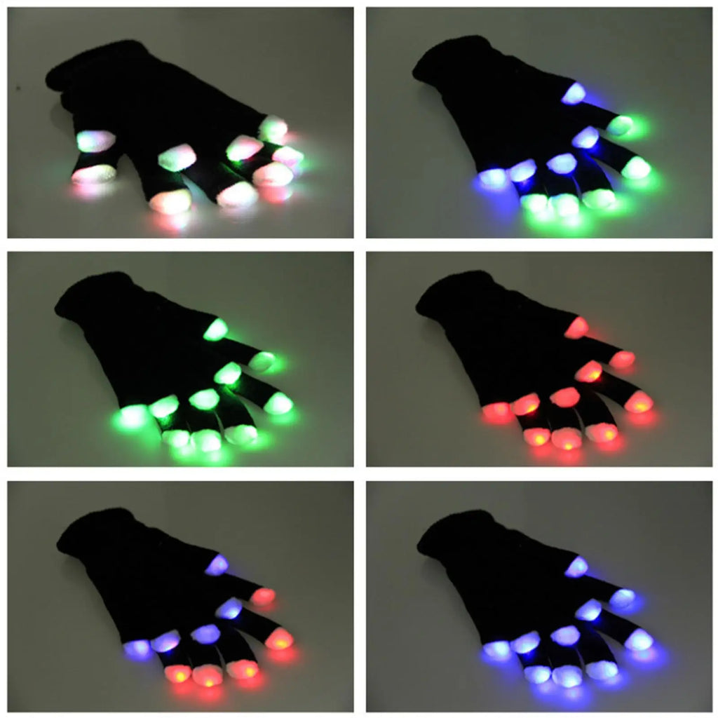 Light Up Gloves 7-Colors Adjustable Cool Costume Mittens LED Gloves for Boys for Performance Christmas Boy Stocking Stuffers Dad Qme