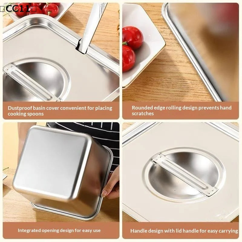 Stainless Steel Tank Box Cover Kitchen Oil Basin Square Barrel Qme