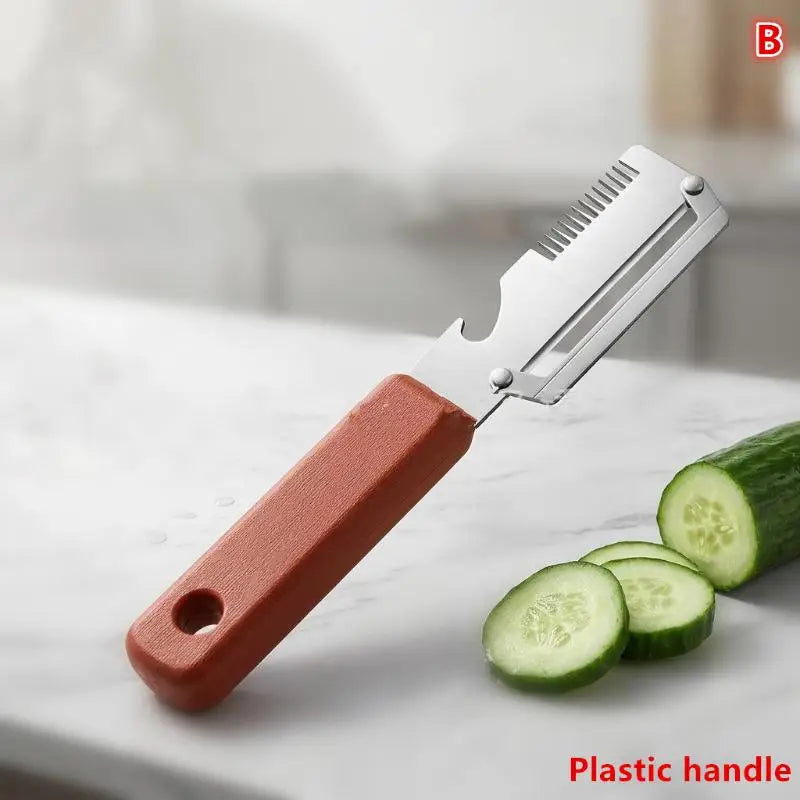Stainless Steel Vegetable Peeler Wooden Plastic Handle 3-in-1 Fruit Qme B