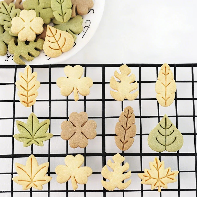 8 Pieces Cute Leaves Cookie Cutters For Baking Cookie Mould Press Leaves Cookie Mould Set Kitchen Tools Plastic Cookie Stamps. Qme