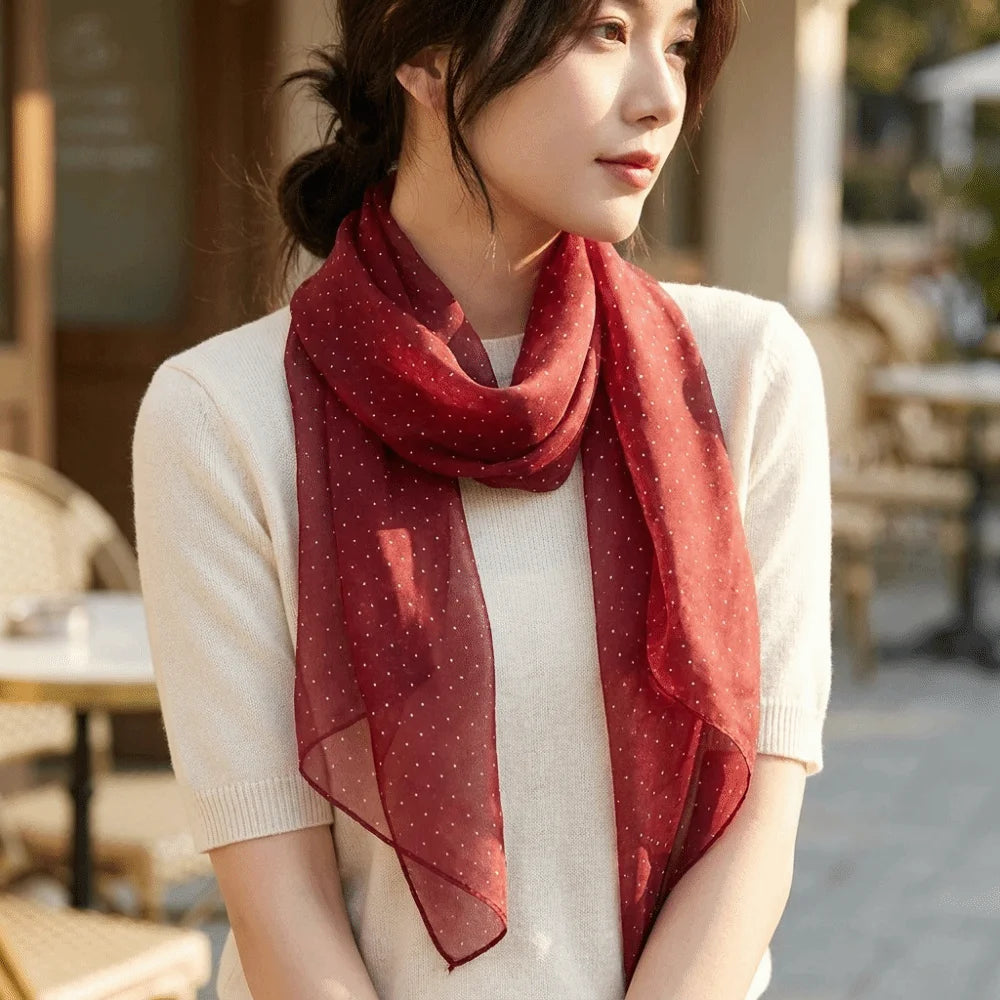 Elegant Polka Dots Long Scarf Versatile Narrow Scarves Fashionable Qme