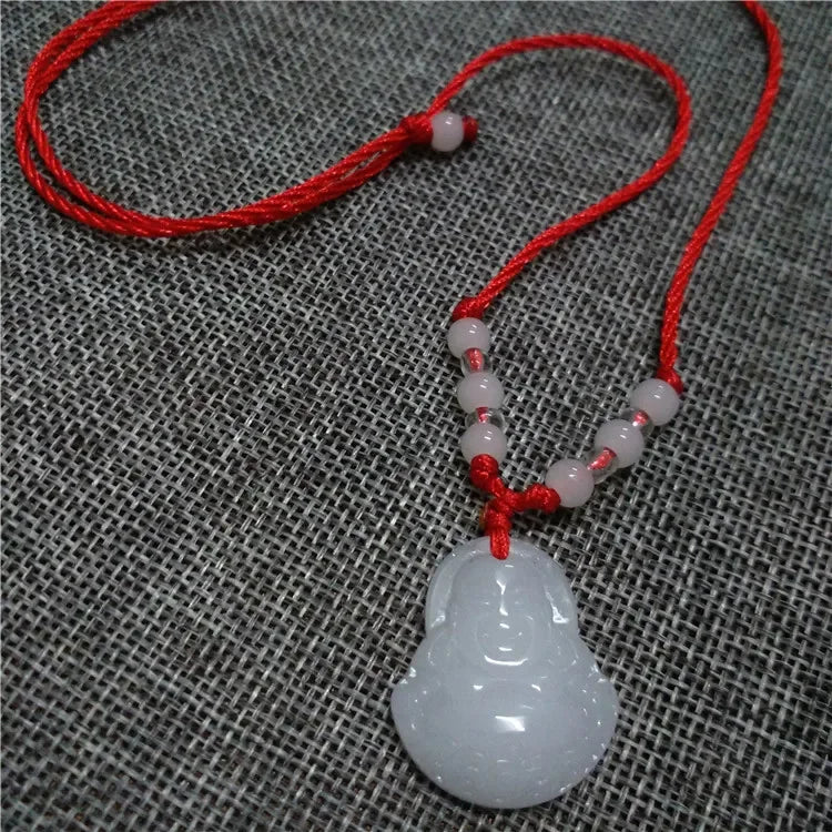 2024 Buddhist White Jade Hand Woven Pendant Necklace Lotus Guanyin Buddha Long Life Lock Pendant Lucky Religious Necklace Qme Buddhism 45-65CM WHITE