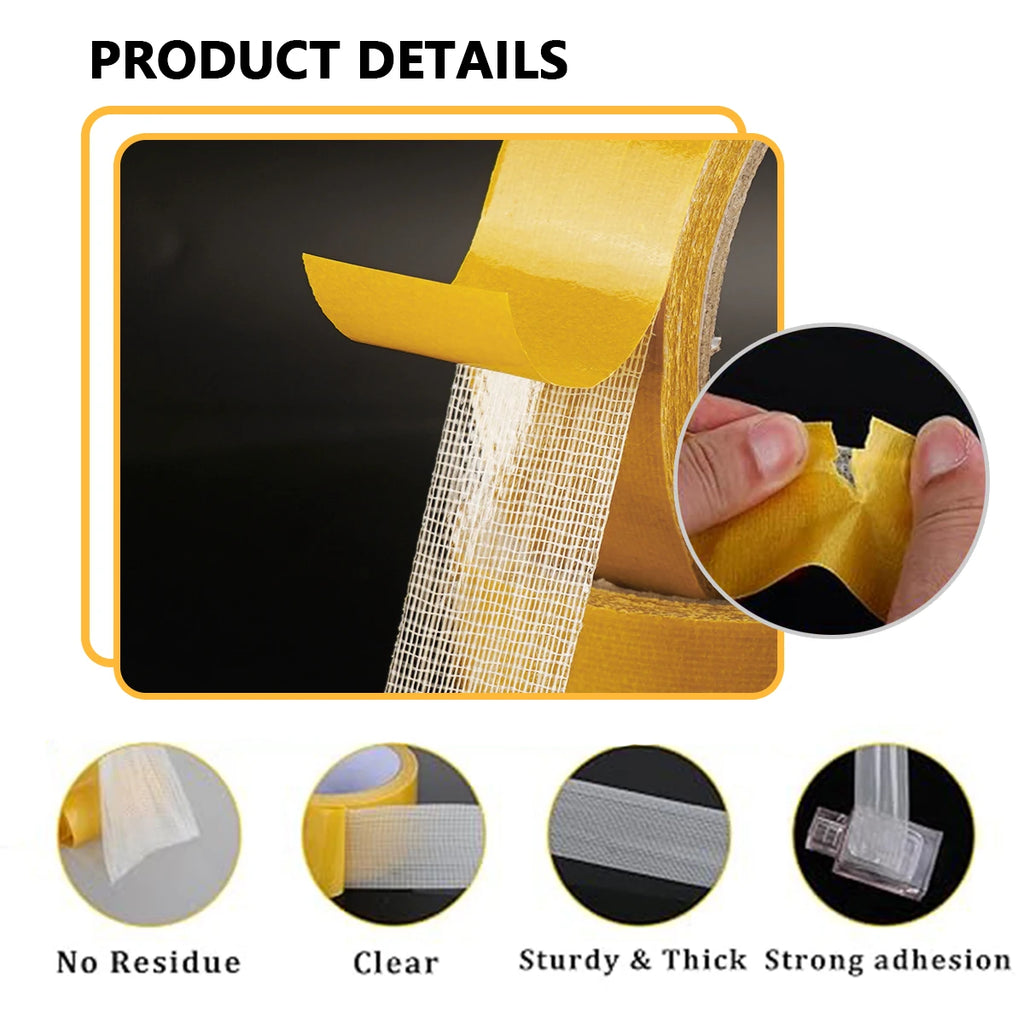 High Adhesive Strength Mesh Double-Sided Duct Tape - Weatherproof, Invisible, Quick & Seamless Installation for Carpet, Weddings Qme