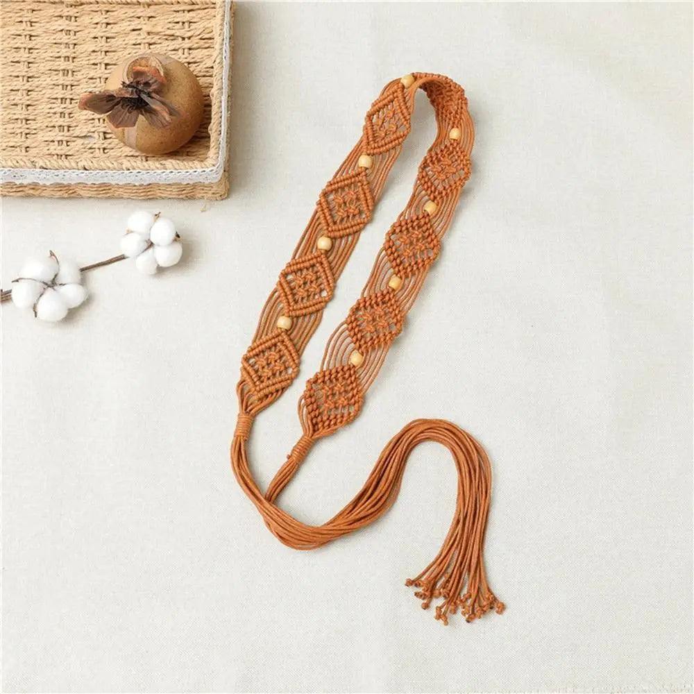 Belts Retro Beads Wax Rope Beach All-match Waist Ethnic Braided Belt Qme A