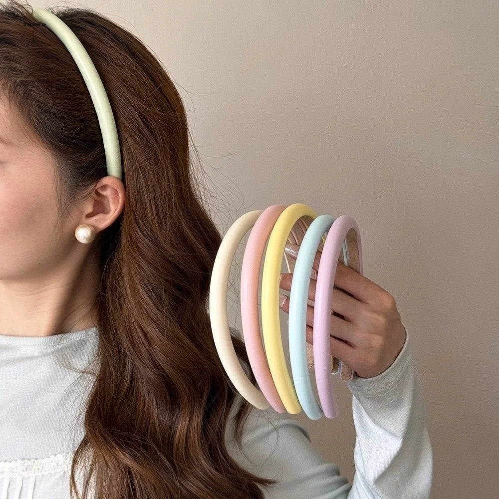 Sweet Cream Colors Women Headband Padded Korean Style Thin Headband Leather Hair Hoop Temperament Hair Band Wash Face Qme