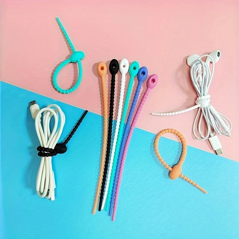 30PCS Silicone Reusable Cable Wire Organizer Winder Storage Holder Bag Ties Cord Bag Clip Food Saver Earphone Line Tidy Clips Qme