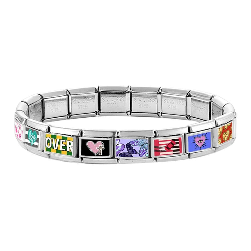 Fashion OVER Love Eyes Fish Colorful Charm Bracelet Fit 9mm Bracelet Stainless Steel Italian Links Making DIY Jewelrys Wholesale Qme