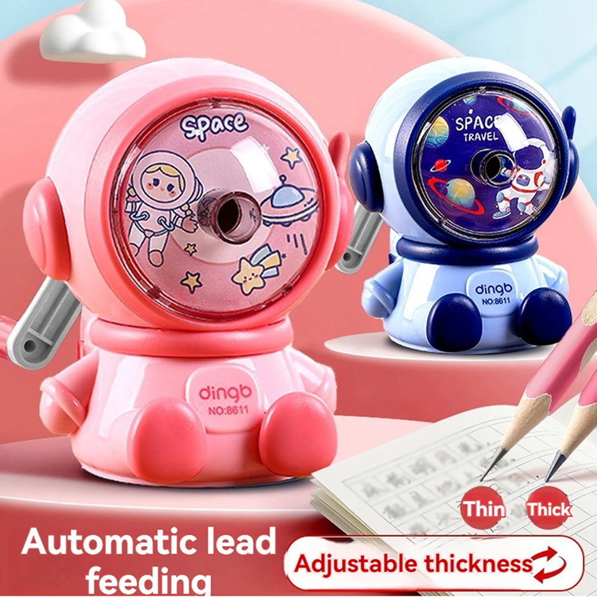 1pc Astronaut Cartoon Pencil Sharpener Students Pencil SharpenerHand Crank Manual Sharpener Cartoon Pencil Cutter For School Qme