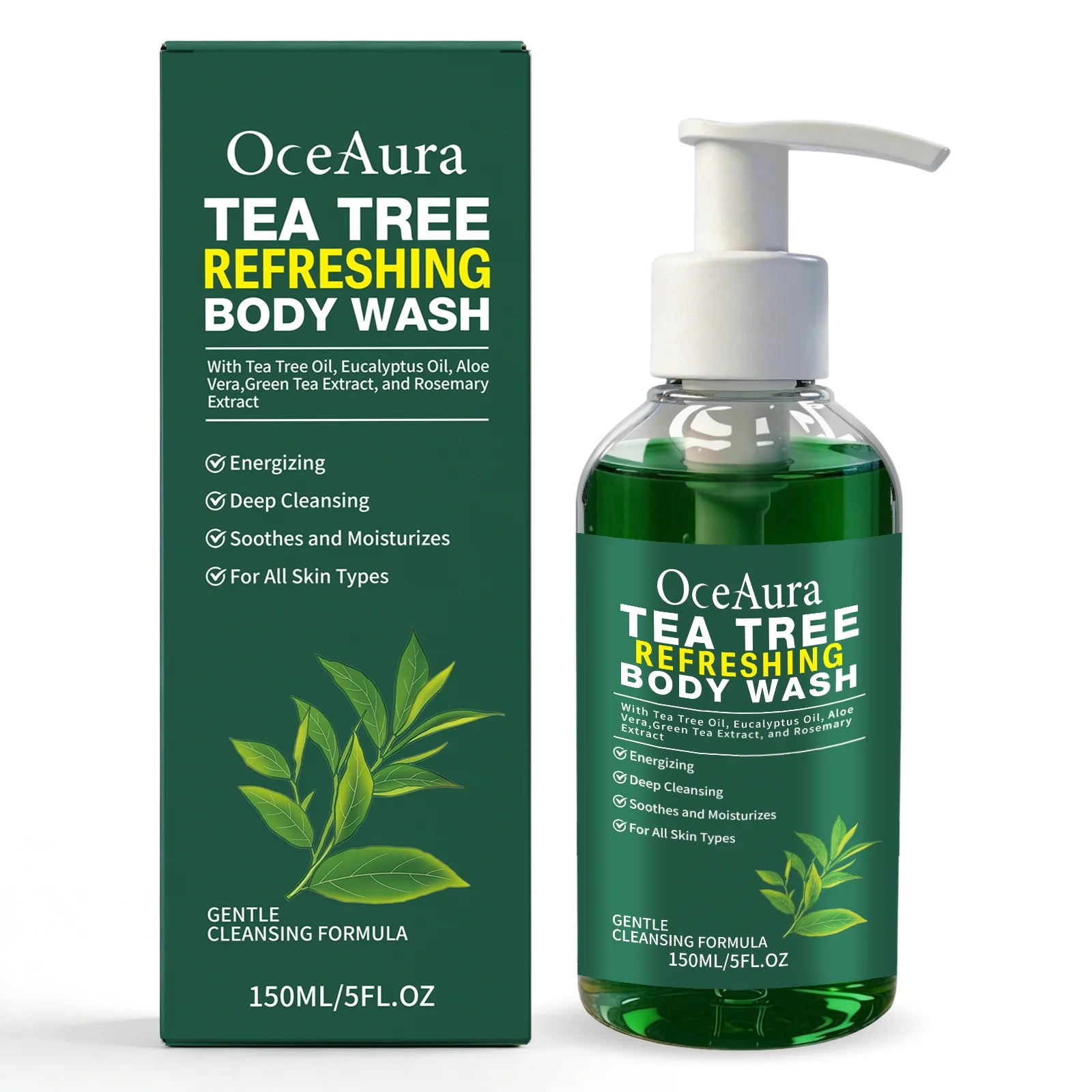 OceAura Tea Tree Body Wash Refreshing Eliminates Odors Dirt Remover Oil Control Deep Cleansing of Skin Care Products Shower Gel Qme 150ml Boxed Whitening