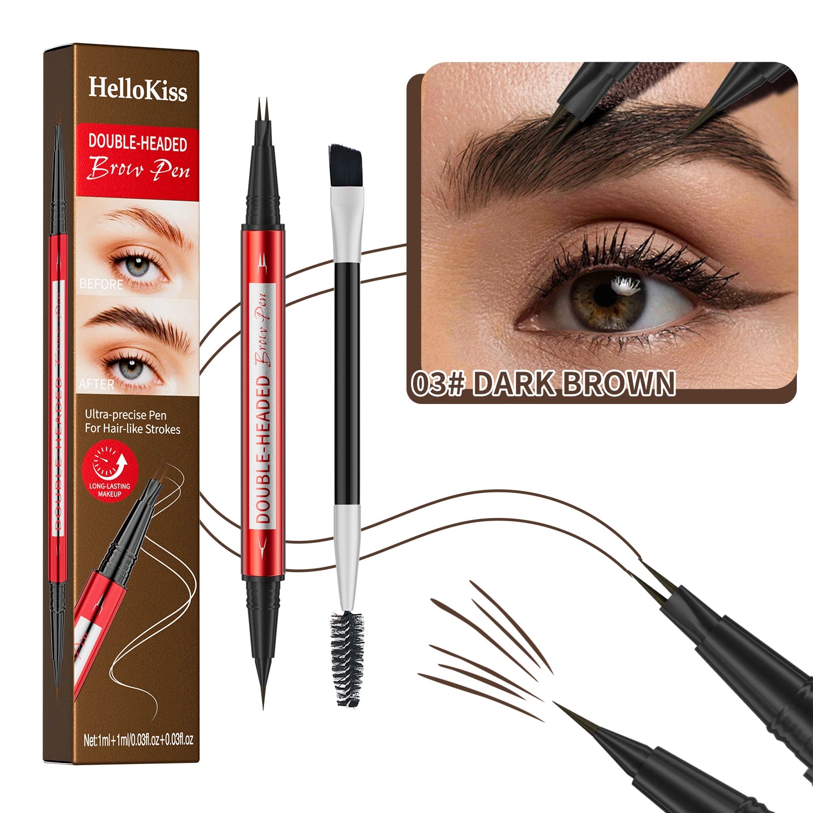 Ultra Fine Eyebrow Pen Long Last Smudge Proof Waterproof Sweat-Proof High Pigmented Easy Applying Liquid Eyeliner Pencil Qme 9714-3