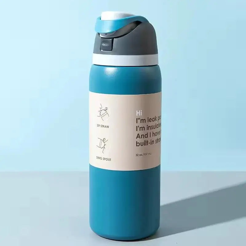 Vacuum Flasks & Thermoses Water Bottle Drinkware Thermo Tumbler Stainless Steel Thermal Mug Cold Hot Coffee Qme Blue 24oz