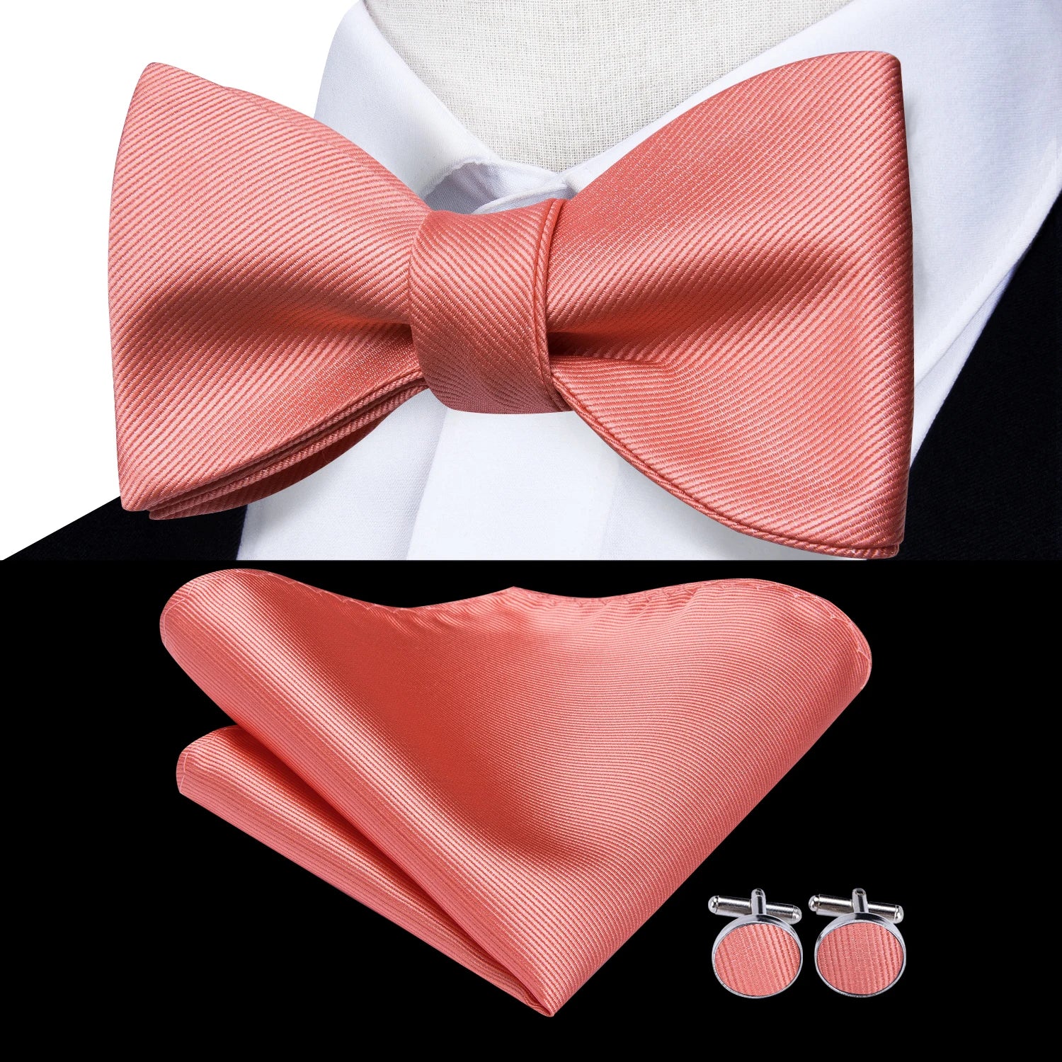Hi-Tie Silk Mens Self Bow Tie Hanky Cufflinks Set Blue Red Gold Black White Male Jacquard Butterfly Knot Bowtie Wedding Business Qme LH-2040