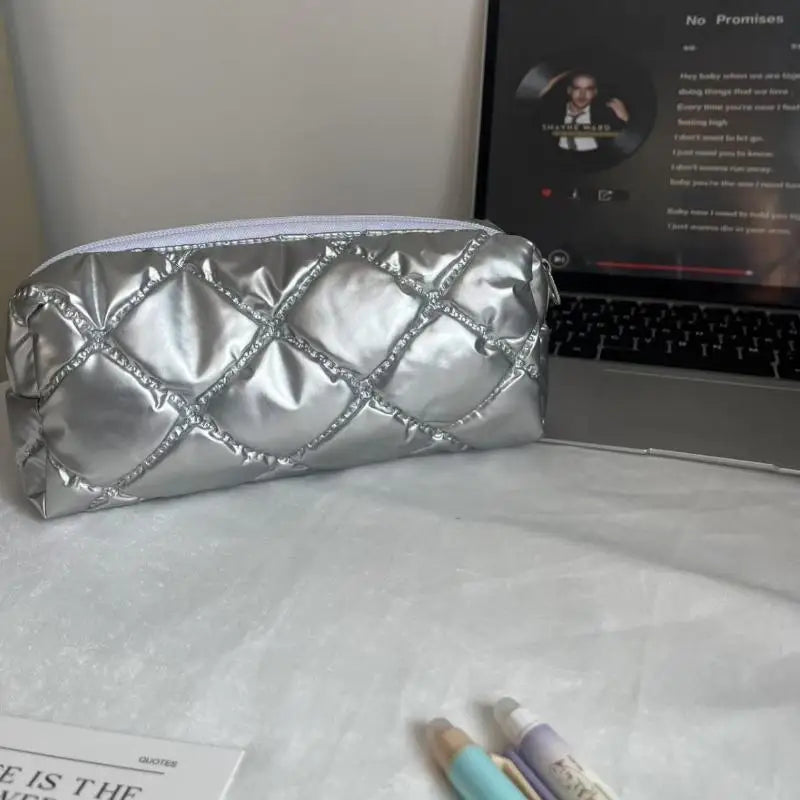 Silver Ballet Cute Bow Large Capacity Pencil Case Student Stationery Qme A6