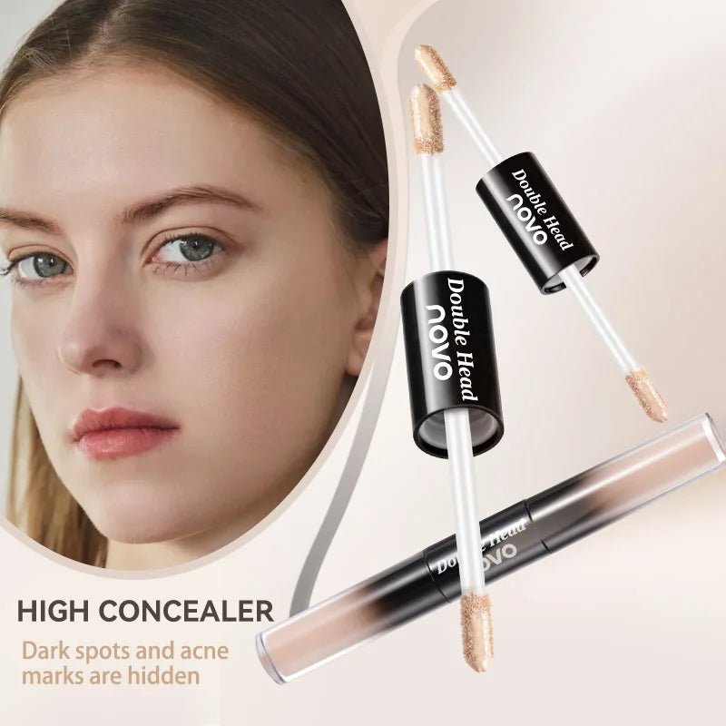Double Ended Liquid Concealer Stick& Foundation, Waterproof, Sweatproof, Non-Sticky, Cover Acne Marks, For Eyes & Cheek Qme