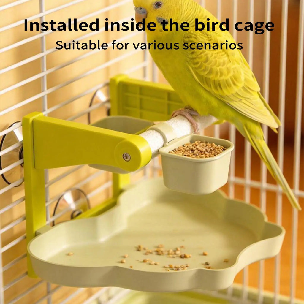 Bird Perch Stand Suction Cup Feeding Bowl Conure Cage Parrot Parakeet Qme