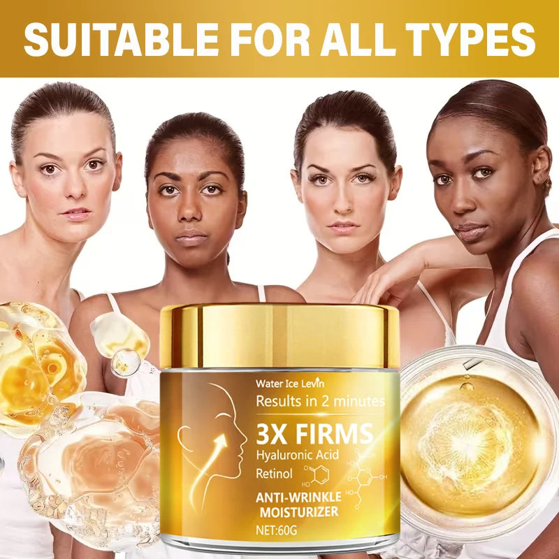 3X Anti-Wrinkle Face Cream with Hyaluronic Acid & Retinol for Visible Firming in 2 Minutes. Qme