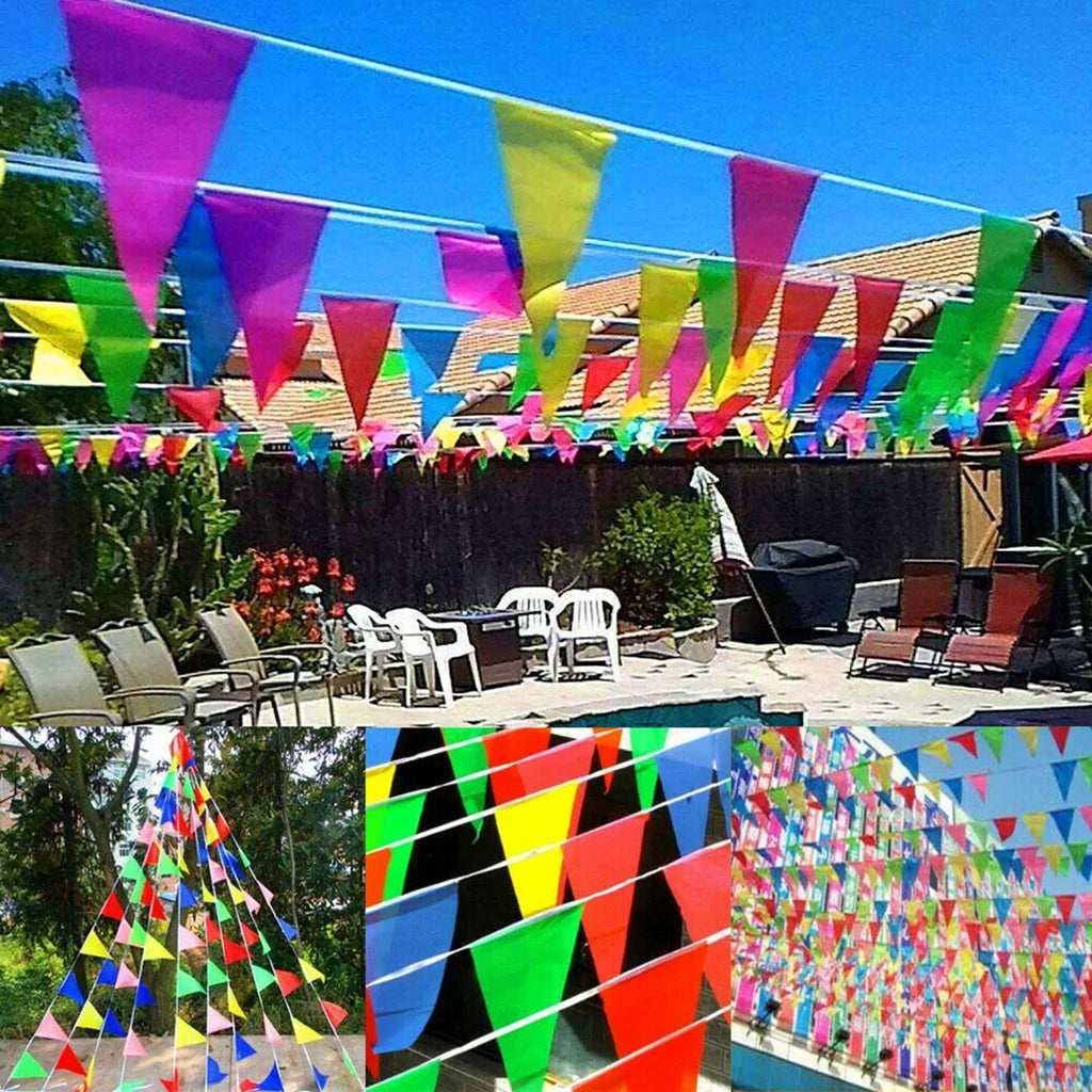 100M Multicolored Triangle Flags Bunting Party Banner Triangle Garland For Wedding Shop Street Decor Garden Kindergarten Decor Qme