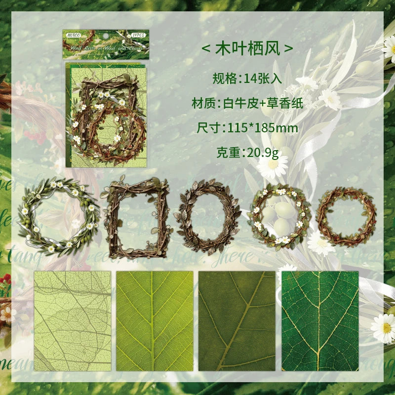 14 Sheets/Bag Vine Border Theme Herb Scented Paper, Notebook Journal for Scrapbook DIY Material, Card Decoration Background Qme 2