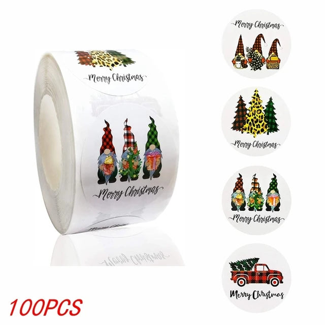 Merry Christmas Stickers Self-adhesive Christmas Tree Santa Claus Seal Labels Holiday Stickers For Gift Sealing Christmas Decor Qme Type A-100pcs Diameter 2.5CM