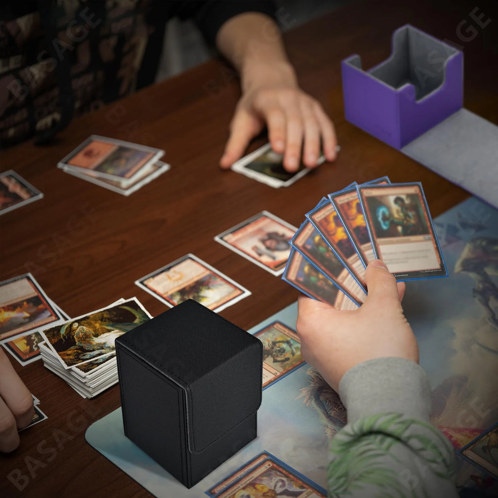 Card Fit For 100+Single Sleeved Cards With 2 Dividers, Leather Trading Commander Deck Box Compatible With Mtg Card Deck, Qme