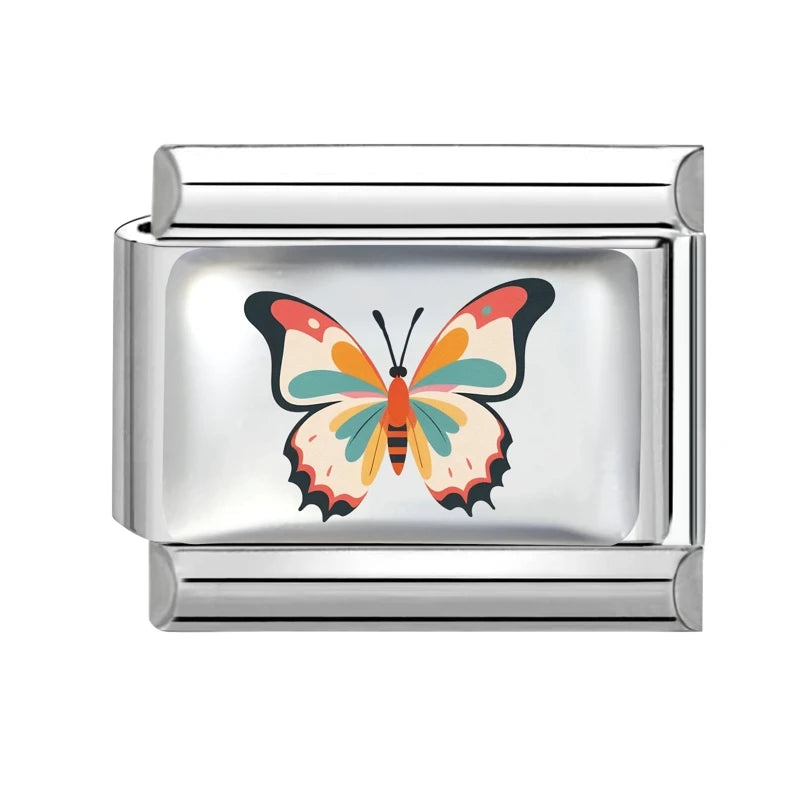 New Y2K Attractive Purple Butterfly Colorful Flower Italian Charm Link fit 9mm Stainless Steel Jewelry DIY Making Bracelets Gift Qme Style 14