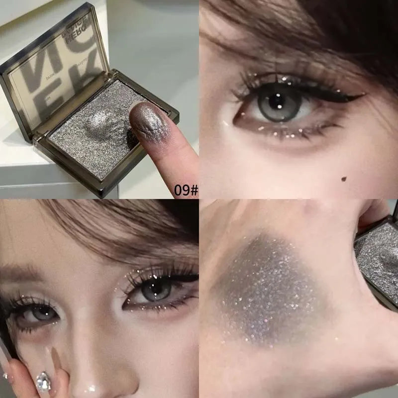 Punk Metallic Glitter Eyeshadow Mousse Matte Shimmer Highlight Pressed Pigments Dark Smoky Purple Pearlescent Eyeshadow Palette Qme 09