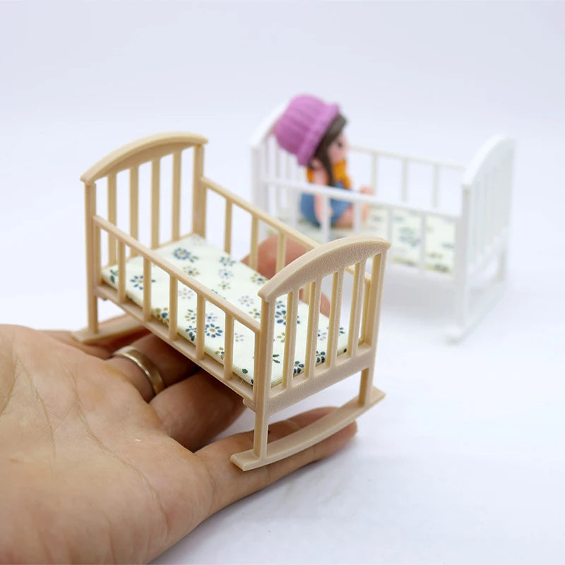 1 12 Dollhouse Mini Cradle Baby Bed Rocking Model Simulation Qme