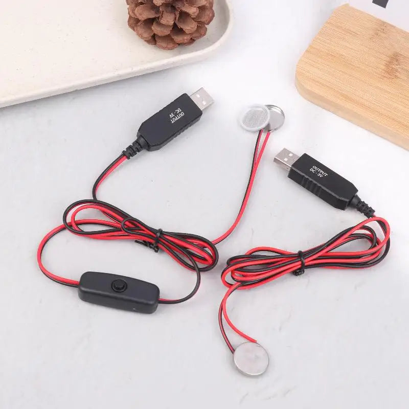 USB 3V CR2032 Fake Battery Charger Cord Switches Power Supply Cable Qme