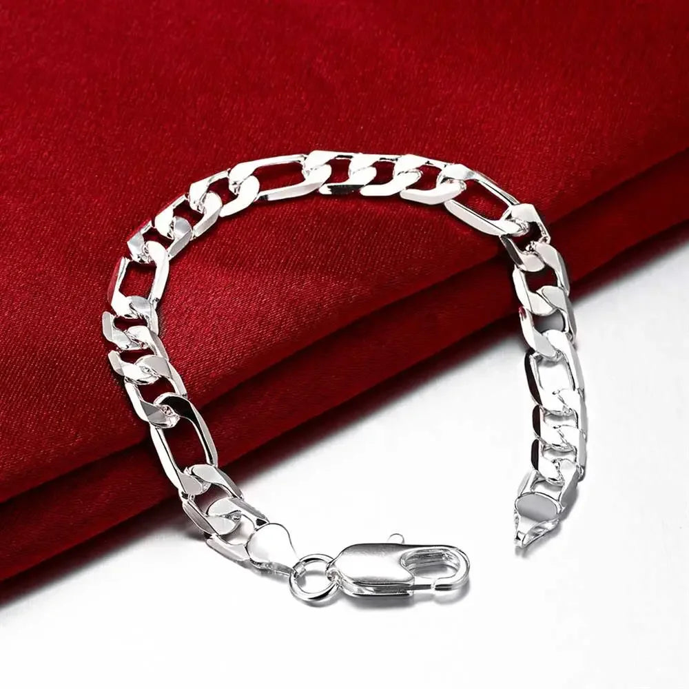 925 Sterling Silver Classic 8MM Chain Bracelets Necklace Cuban Link Jewelry Set for Women Men Fashion Wedding Accessories Gifts Qme