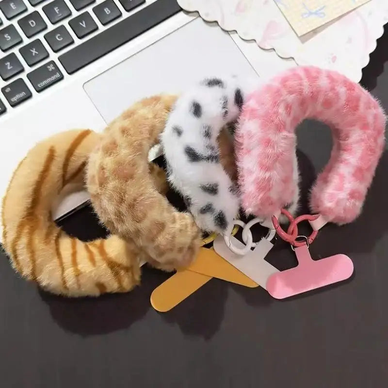 Exquisite Plush Wrist Lanyard Bright Colorful Strap Phone Keychain Qme