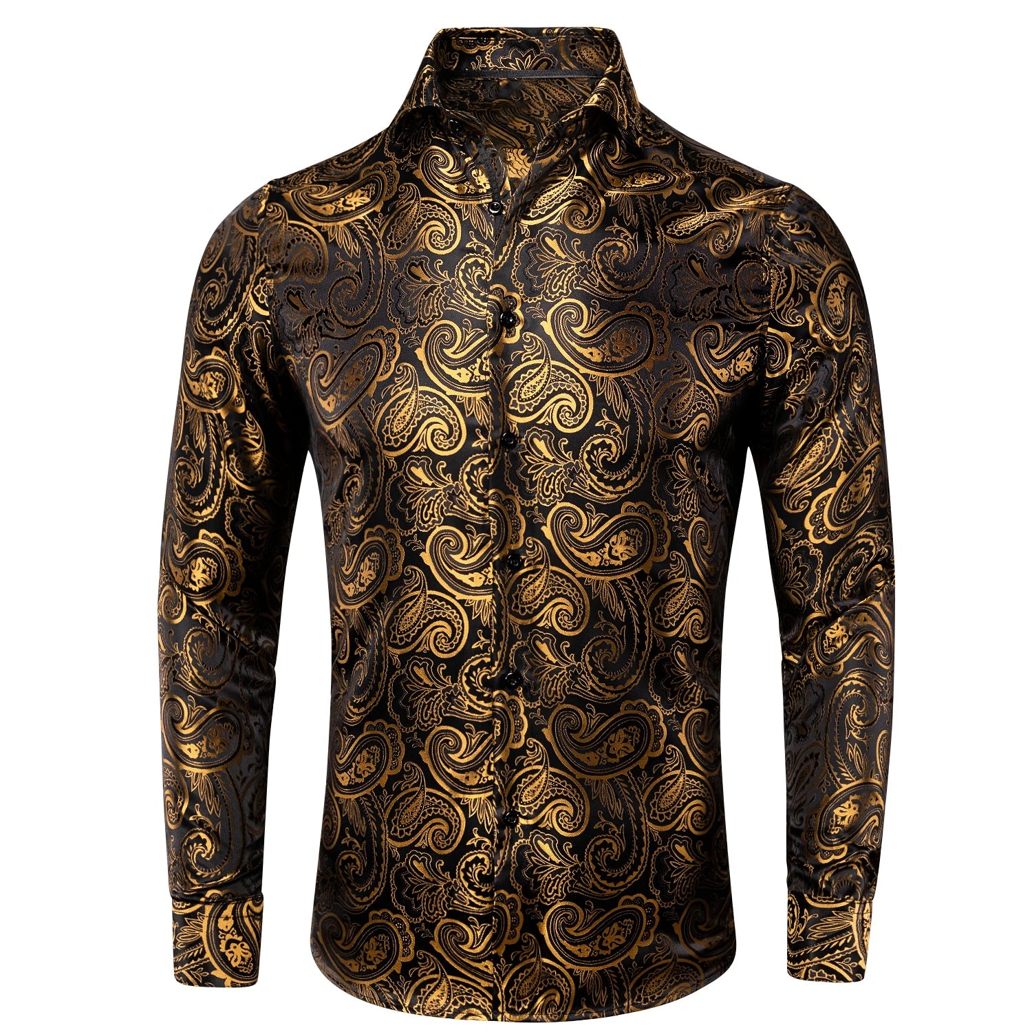 Hi-Tie Spring Autumn Mens Shirts Silk Red Black Paisley Suit Turndown Collar Shirt Casual Formal for Male Wedding Business Gifts Qme CY-1038 L